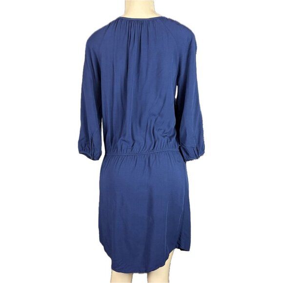 Old Navy M Navy Drop Waist Button Neck Pockets Curved Hem 3/4 Sleeve Short Dress - Picture 4 of 6